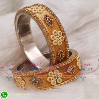Golden Yellow Colour Velvet Lac Bangles Handmade Brass Base Matching Jewellery B18662
