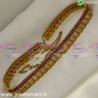 Temple Coin Model Hip Chain Bridal Oddiyanam Ruby and Emerald Antique Jewellery