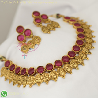 Temple Jewellery Kemp Stones Kasumala Necklace Set – Antique Traditional Bridal Design NL26917