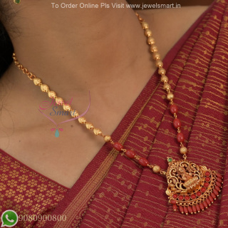 Temple Lakshmi Pendant Coral Beads Gold Plated Traditional Necklace NL27144