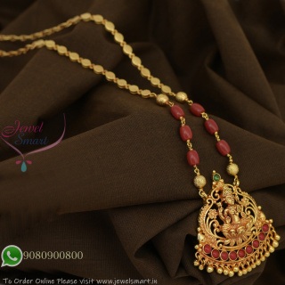 Lakshmi Design Short Temple Necklace with Coral Beads – Antique Gold Plated Jewellery NL29396