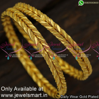 Thick Metal Fancy Catalogue Gold Kangan Design Daily Use Covering Bangles B24003