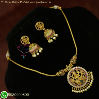 Timeless Beauty: Antique Gold South Indian Kodi Chain Temple Necklace Set NL25957