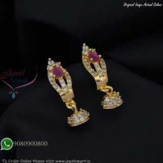 Tiny AD Stones Jhumka Earrings with Many Colour Options & Screwback | Gold Plated J27390