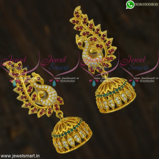 Traditional Jhumkas Online Fashionable Peacock Jewellery Screwback Lock