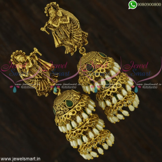 Triple Layer Jhumkas Online Pearls Lord Radha Krishna Temple Jewellery Designs J22467
