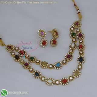 Two Layer Multicolor Stones Necklace with Matching Earrings - Gold Plated Jewelry NL26975