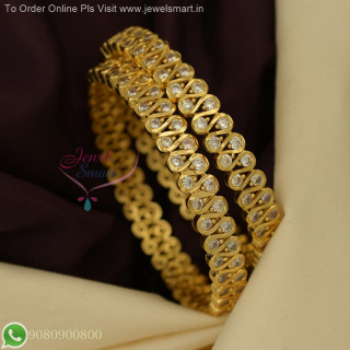 Two Line Unique Curve Design White AD Stone Bangles – Gold Plated Elegant Jewellery B27134