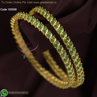 Two Line Semi-Precious Stone Bangles Gold Design - Ruby, Emerald & White Stone Jewelry B26879