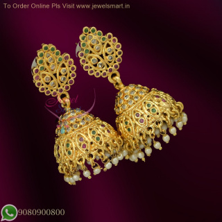 Uncut Diamond Finish Gold Plated Jhumka with Ruby & Emerald Stones – Elegant Fashion Jewelry J1185N