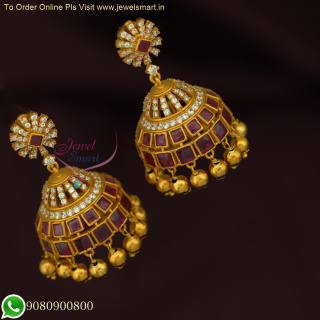 Unique Gold Jhumka Designs - Kemp Stones with CZ, Antique Matte Finish J26049