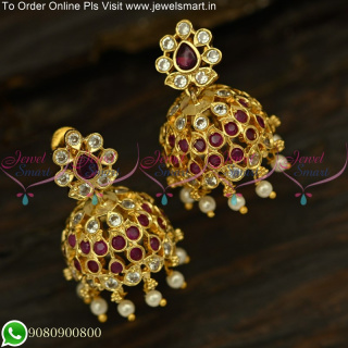 Unique Short Neck Gold Covering Stone Jhumka Earrings Online J25119