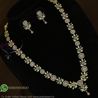 Victorian Finish Floral Long Necklace Set | CZ Stones | Multiple Colour Options | Bridal Jewellery NL27302