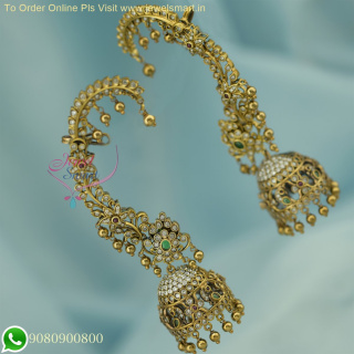 Modern Elegance Meets Victorian Charm: Oxidized Bluetooth Full Ear Jhumka Earrings J26316