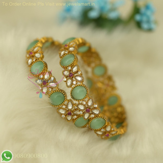 Victorian Style Antique Gold Bangles with Green, White & Red Stones | Oxidized Finish B26859