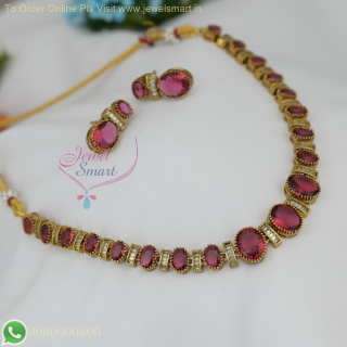 Victorian Style Mehndi Plated Necklace Set with Big Oval Stones NL26938
