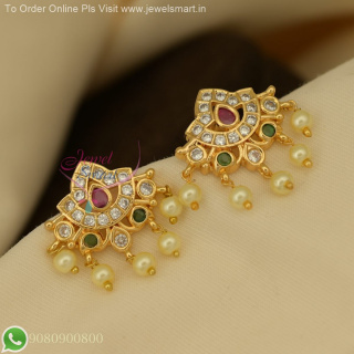 Visiri Thodu Style Pearl Drop Floral Earrings – Gold Plated Screwback Design ER27102