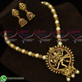 NL19534 Temple Jewellery Lord Nataraja Design Pendant Pearl Beaded Mala ...