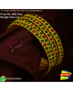 2.4 Size Antique Gold Design Bangles - 4 Pcs Set Thin Kemp Stones - Offer Prices B26667