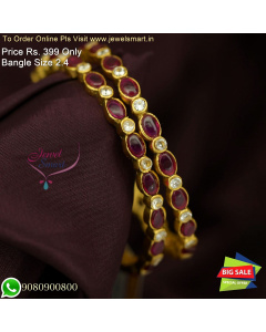 2.4 Size Antique Gold Design Bangles - Oval Kemp Stones - Offer Prices B26668