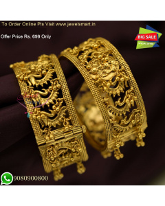 2.4 Size Antique Gold Design Bangles - Peacock Beads Danglers - Offer Prices B26663