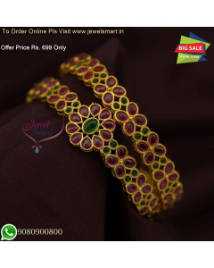 2.8 Size Antique Gold Design Bangles - Kemp Stones Floral - Special Clearance Sale B26654