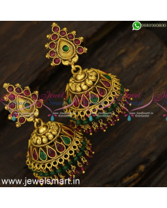 2 Line Beads Antique Gold Jhumka Earrings Trending Jimikki Kammal Designs J24251