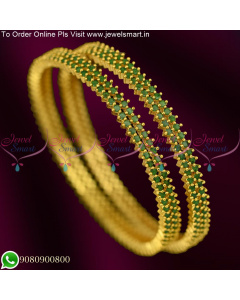 2 Line Emerald jewellery Matching Green Stones Gold Plated Bangles B25382