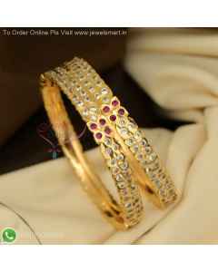 2 Line Panchaloha Gold Plated AD Stone Bangles – Fully Closed Back, Pink White B27138