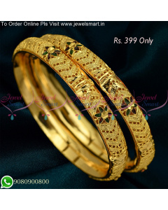 Broad Inner Smooth Emboss Floral Meenakari One Gram Gold Bangles B25327