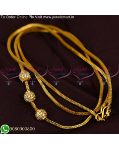 24 Inches Gold Plated Chains Flexible and Thin CZ 3 Stone Ball Mugappu C25548