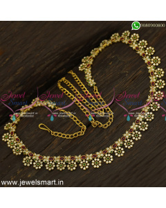 27 to 42 Inches Antique Gold Bridal Jewellery Collections Floral Hip Chains Online H24718