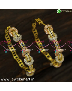 3 Colour Diamond Finish Watch Type CZ Designer Bali Earrings  Online ER24479