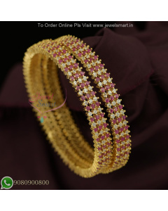 3 Line American Diamond Stone Bangles – Long Lasting Color, Party Wear Jewelry B27226