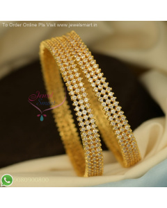 3 Line CZ White Stones Gold Plated Bangles - Long Lasting Shine & Elegant Design B27128