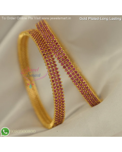 3 Line Small Ruby Stones Bangles – Traditional Diamond Design Gold Plated B27263