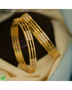 3 Line String Bangles Gold Plated with CZ White Stones – Long-Lasting Colour and Elegant Design B27129