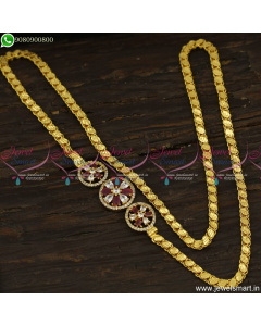 3 Pendant Mugappu Design With Latest Gold Plated Chains 26 Inches Heart Pattern