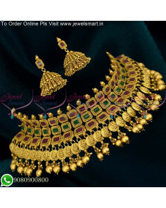 4 Layer Lakshmi Coin Choker Necklace Set Temple Jewellery Modern Collections NL24664