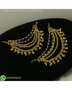 Exquisite 5-Layered Antique Gold Ear Chains with Tiny Jhumkas | Bridal Hair Accessories EC26634