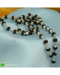 6 MM Handcrafted Karungali Malai Ebony Wood Beaded Jewelry with 92.5 Silver Caps and Strings NL26006