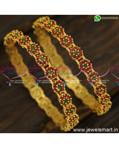 7 Stone Ruby Emerald Gold Plated Bangles Online South Indian Jewellery B24802