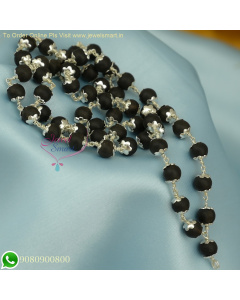 8 MM Handcrafted Karungali Malai Ebony Wood Beaded Jewelry with 92.5 Silver Caps and Strings NL26007