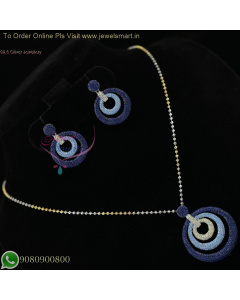 92.5 Silver Multi-Tone Fancy Ball Chain with Blue CZ Pendant and Earrings NL27008