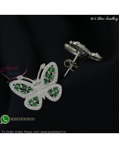 Elegant 92.5 Silver Butterfly Ear Studs with Green CZ Stones – Premium Finish