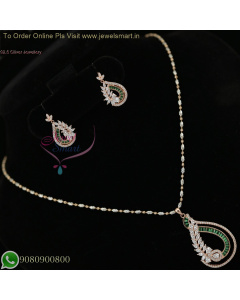 92.5 Silver Fancy Beads Chain with CZ Stone Pendant and Earrings Set - Latest Designs NL27005