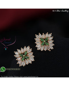 Floral Cluster CZ Stud Earrings – 92.5 Silver, Rose Gold, Green or White, 11mm SE27371