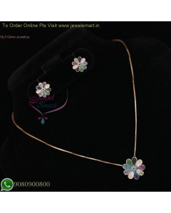 92.5 Silver Floral Pendant Chain Set with Rose Gold Plating – Elegant Jewelry for Women NL26996