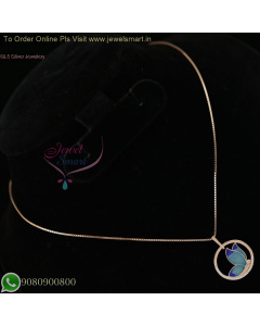 92.5 Silver Rose Gold Plated Double Shade Blue Butterfly Pendant with Delicate Chain NL27001