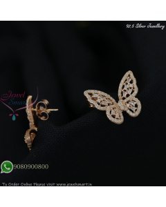 92.5 Silver Rose Gold Plated Butterfly Ear Studs with CZ – Elegant Designer Jewelry SE27361
